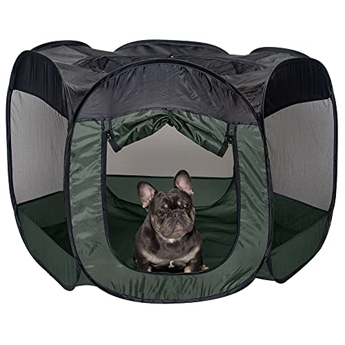 Furhaven Portable Dog Playpen Cat Tent, Pet playground,Kennel foldable indoor outdoor zippered puppy crate - Hunter Green, Large - color: Hunter Green, size: Large