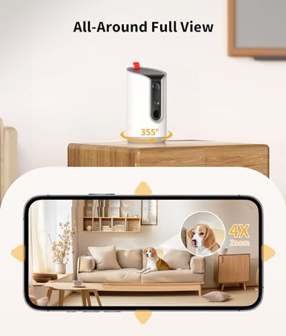 TKENPRO 2K Pet Camera Treat Dispenser, 360°View Dog Camera with Phone App, 5G&2.4G WiFi 2-Way Talk Pet Cam Indoor for Cats Remote Treat Tossing, Motion Alerts, Auto Tracking - color: White