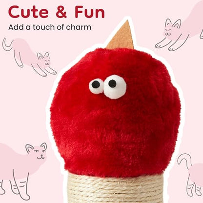 Cat Scratching Post 22'', Scratching Post with Extra Wide 12" Heavy Duty Base for Indoor Kitty, Scratching Post with Natural Sisal & Velvet Fabric for Small, Medium Cat, Red - color: Red