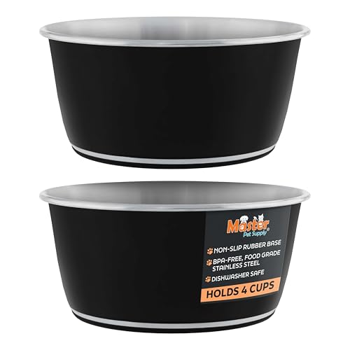 Master Pet Supply Stainless Steel Dog Bowls Set of 2 (32 Oz Each) with Non-Slip Rubber Base - Black Velvet - Basic Dog Food Bowl Water & Food Bowls for Small Medium Large Dogs & Cats, Metal Dish - color: Black Velvet, size: 4 Cups (32 oz) 2 Pack