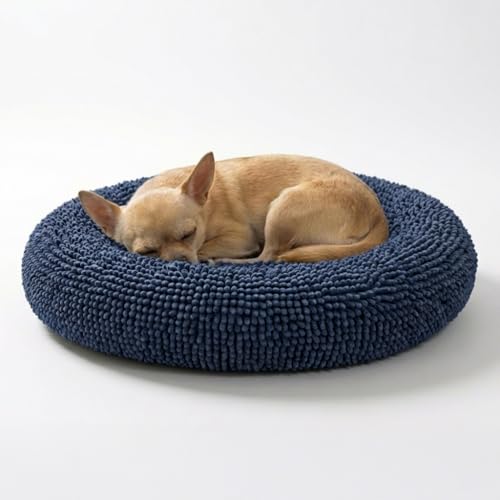 Muddy Mat® Cloud K-9 Bed for Dogs & Cats, Soft & Relaxing Donut Dog Bed, Chenille Material, Removable Cover, Washable & Dryer Safe–Navy Blue Small(25'x25') - color: Navy Blue, size: Small (25''X25'')