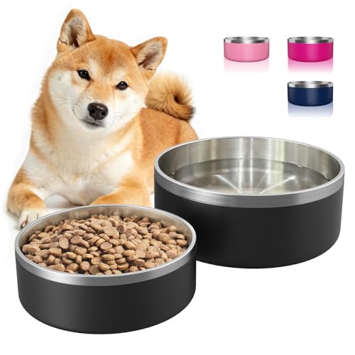 2 Pack Stainless Steel Dog Bowls, Outdoor Dog Water Bowl with Non Slip Rubber Bottom, Dishwasher Safe, Easy to Clean,40oz&64oz Black - color: BLACK