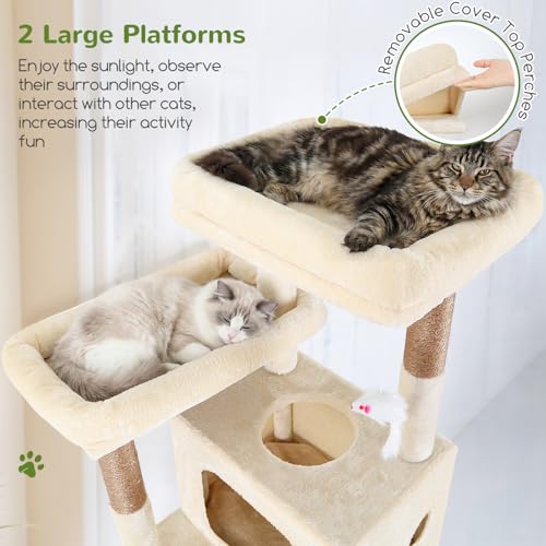 Globlazer Multi-Level Tall Cat Tower 83 inch Sturdy Extra Large Heavy Duty Cat Tree for Indoor Large Adult Cats Kittens with 2 Cat Condo, 8 Scratching Post, 2 Hammock, S83G, Beige - color: Beige