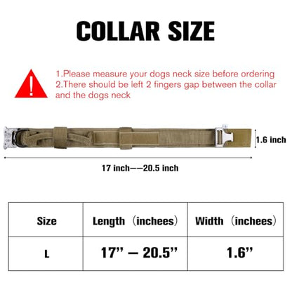 Tactical Dog Collar, Adjustable Nylon Military Dog Collar with Control Handle, Quick-Release Metal Buckle for Dog Training(Brown,L) - color: Brown