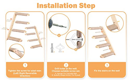 Cat Climbing Stair Shelf, Wall Mounted Ladder 2PCS 4 Steps Reversible Left & Right Direction, for Cats up to 15 Pounds, Cat Stairway with Jute Scratching Ladder Shelves for Kitten Perch Sleeping - color: 2 Pieces