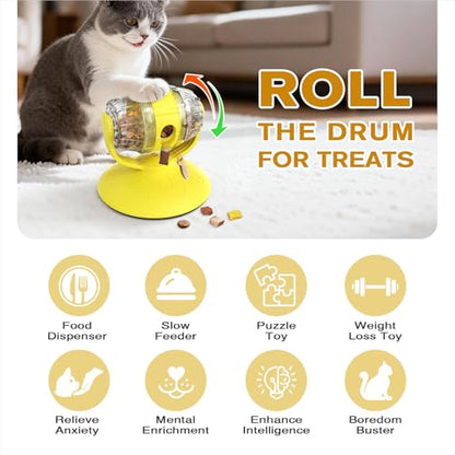 Rotating Interactive Cat Treat Dispenser Toy - Slow Feeder Puzzle for Indoor Cats-Yellow - color: Yellow