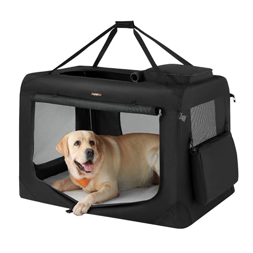 Feandrea 40 Inches Collapsible Soft Dog Crate, Portable Travel Dog Crate for Indoor and Outdoor Use, Dog Carrier Kennel with Safety Zippers, for Living Room, Car, Travelling, Camping, Black UPDC10H - color: Black, size: XXXL（40.0"L x 27.0"W x 27.0"H）