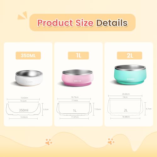 Pawaii Small Dog Bowls, 12 oz. Food Water Bowl Designed for Puppies and Cats with Non-Slip Rubber Base, Upgraded Metal Insulated, Double Stainless Steel Bowls - color: Cream White, size: 12oz