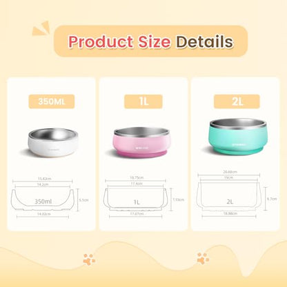 Pawaii Small Dog Bowls, 12 oz. Food Water Bowl Designed for Puppies and Cats with Non-Slip Rubber Base, Upgraded Metal Insulated, Double Stainless Steel Bowls - color: Cream White, size: 12oz