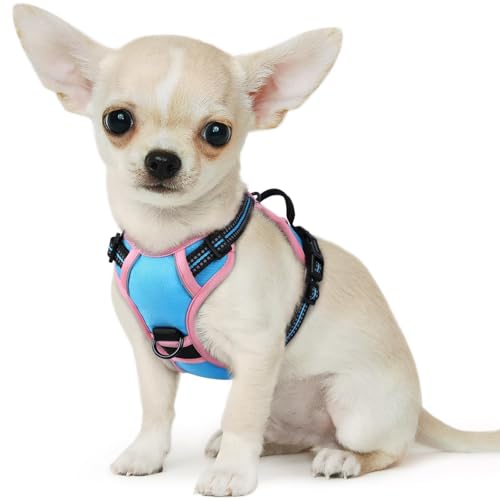 Small Dog Harness No Pull, Service Vest with Reflective Strips and Control Handle, Adjustable and Comfortable for Walking, No Choke Pet Harness with 2 Metal Rings, Pink & Blue, XS - color: Pink & Blue, size: X-Small