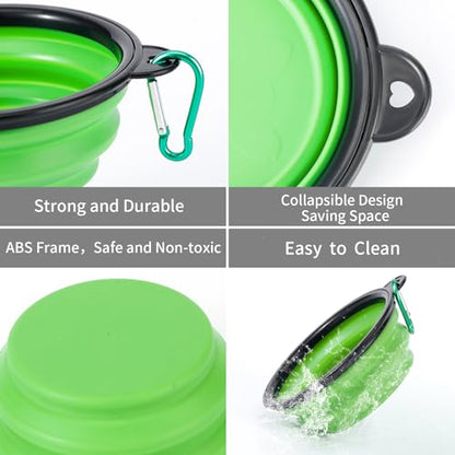Collapsible Dog Bowls, 2 Pack Travel Dog Bowls, Portable Pet Feeding Water Dish for Pet Walking Parking Traveling with 2 Carabiners (Small, Blue+Green)