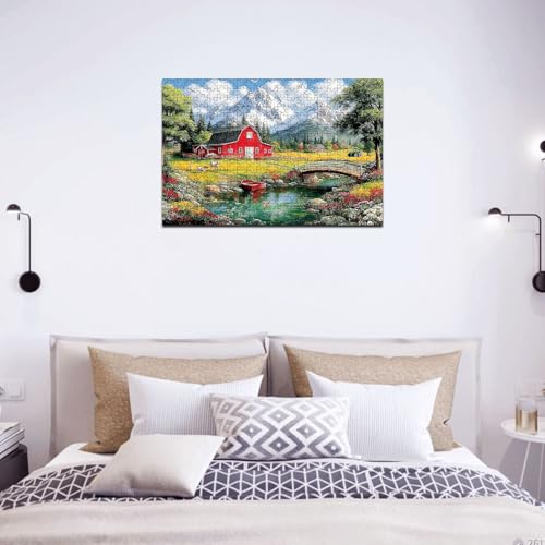 300 Pieces Jigsaw Puzzles for Adults, Red Barn Mountain Farm Landscape Art Puzzle, Stress Relief Concentration Training Brain Teaser Puzzle 15.7x11 Inch - color: Wooden Puzzle12, size: 300 Piece pcs