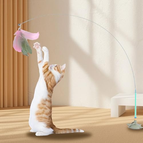 Interaction Suction Cup Cats Teasing Stick Toy for Cats Indoor Exercising Feathered Wand Hunting Rod Toy Cats Teasing Supply