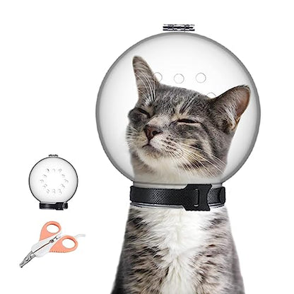 Cat Muzzle Combo - Adjustable Hood, Breathable Anti-Bite Muzzles to Prevent Biting and Chewing, Safety Grooming Accessory for Small Pets.(L for cat Neck 9-10.6") - size: L for cat neck 9-10.6"