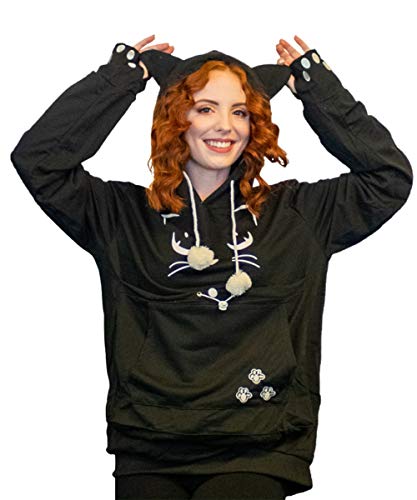 ALYC Unisex Hoodies Pet Holder Cat Dog Kangaroo Pouch Carries Pullover with Cat Printing Sweatshirt (Black, XXXL) - color: Black, size: 3X-Large