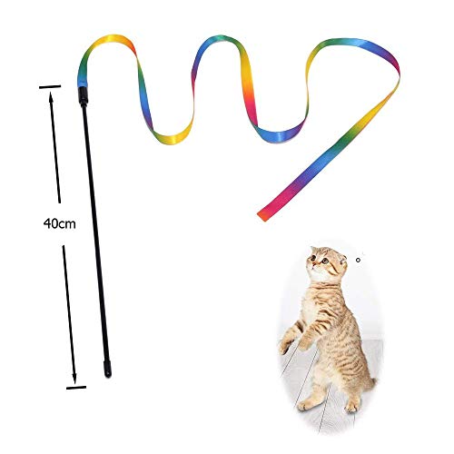 KABASI Cat Wand Rainbow Toy, 3 Styles Funny Interactive Cat Toys, Cuddly Stuffed Snake Toy on Stick with Bell, Colorful Sounding Toys, Rainbow Ribbon Wand for Kittens Training