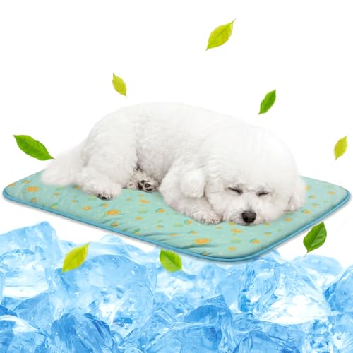 NWK Pack of 4 Pet Cooling Mat -Q-Max>0.345 Ice Silk Cooling Mat for Dogs & Cats Portable & Washable Pet Cooling Blanket, Car Seats, Beds for Summer (4pcs, Green Fruit, 27'' X 20'' X 0.3'') - color: Green Fruit, size: Medium (27'' X 20'' X 0.3'')