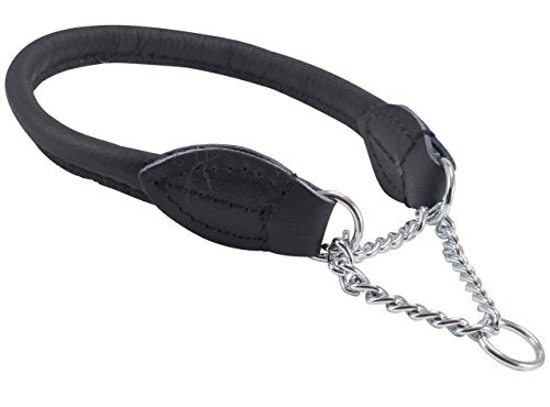 Dogs My Love Rolled Genuine Leather Martingale Dog Collar Choker Black 7 Sizes (#1 - Neck Circumf.: 7"-8.5") - size: #1 - Neck Circumf.: 7"-8.5"