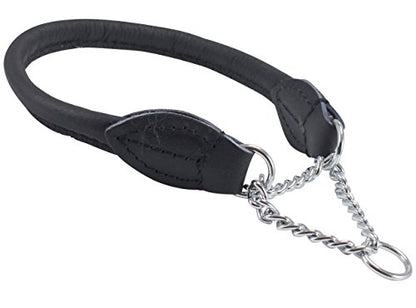 Dogs My Love Rolled Genuine Leather Martingale Dog Collar Choker Black 7 Sizes (#3 - Neck Circumf.10.5"-12.25") - size: #3 - Neck Circumf.10.5"-12.25"