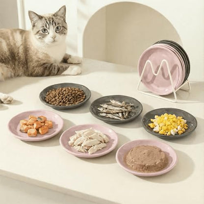 Shallow Cat Bowls 6 Pack, Whisker Friendly Ceramic Cat Dishes for Wet & Dry Food, Wide & Low Design to Reduce Whisker Fatigue, Dishwasher Safe - color: Gray