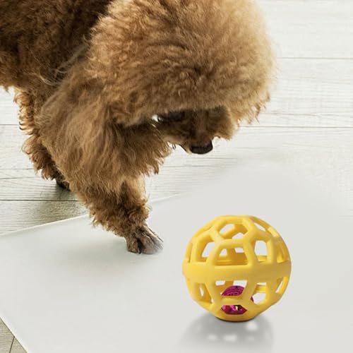 Dog Chew Toys with Bell Sound, 3 Rubber Bouncy Ball for Medium/Large Dogs, Interactive Fetch Ball Teeth Cleaning&Training, Hollow Design with Internal Bells (Yellow) - color: Yellow