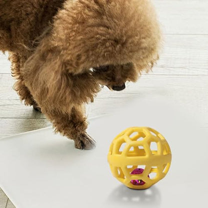 Dog Chew Toys with Bell Sound, 3 Rubber Bouncy Ball for Medium/Large Dogs, Interactive Fetch Ball Teeth Cleaning&Training, Hollow Design with Internal Bells (Yellow) - color: Yellow