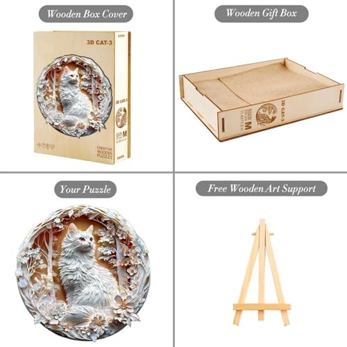Wooden Puzzles Adults, 3D Cats Wooden Puzzles 100 Pieces, Unique Animal Shaped Wood Challenging Jigsaw Puzzles Christmas Birthday Gifts for Cat Lovers Friends, 8.5x8.5in - color: B 3d Cats, size: Small