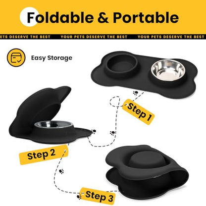 Conlun Medium Pet Feeding Station, 29oz Stainless Steel Dog Bowls Set, No Spill Food & Water Dishes with Non Slip Silicone Mat for Breeds Up to 55 Lbs,Black - color: Black, size: Medium-29oz