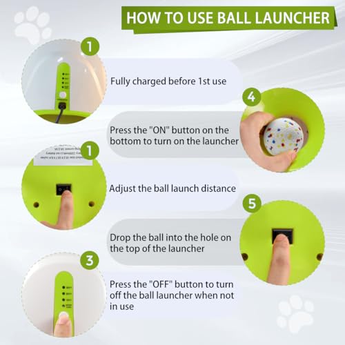 Interactive Automatic Ball Launcher for Dogs, 20-46Ft 3 Distance, Ball Thrower for Medium & Large Dogs, with 12pcs 58mm ETPU Tennis Balls, Rechargeable Dog Toy for Outdoor Lawn
