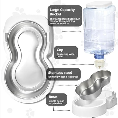 Automatic Cat Feeder and Water Dispenser with Stainless Steel Bowl Dog Gravity Food Feeder and Waterer for Small Medium Pets Puppy Kitten 1 Gallon x 2 - color: White（3.8L*2）
