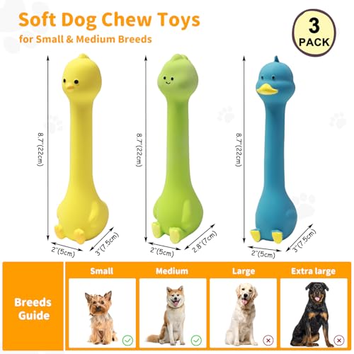 Latex Squeaky Dog Toys, 3 Pack Soft Rubber Dog Chew Toys, 8.7" Standing Stick Animal Pet Toy to Keep Them Busy, Interactive Fetch Squeak Toy for Puppy Small Medium Dogs - color: Green & Yellow & Blue