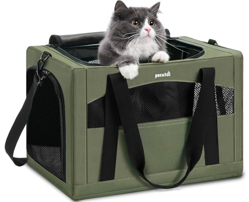 Pecute Cat Carrier Stable, Pet Carrier with Hidden Anxiety Relief Partition & Stable Steel Frame, Safe Cat Carrier for Car Travel, Soft-Sided Dog/Cat Carrier Bag for Pets Up to 11lbs, Green - color: Green Regular