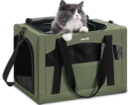 Pecute Cat Carrier Stable, Pet Carrier with Hidden Anxiety Relief Partition & Stable Steel Frame, Safe Cat Carrier for Car Travel, Soft-Sided Dog/Cat Carrier Bag for Pets Up to 11lbs, Green - color: Green Regular
