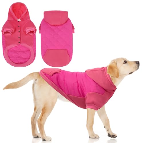KOOLTAIL Warm Dog Winter Coat for Small Dogs, Waterproof Puppy Jacket with Leash Hole, Cold Weather Pet Vest for Winter, Soft Hoodie Sweater Sweatshirt Clothes for Puppy Cats Girls Boys Rose Red L - color: Rose Red, size: Large