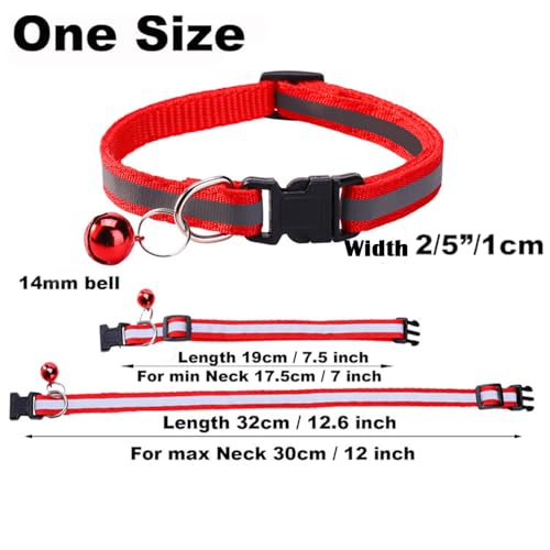 Reflective XS Dog Collar with Bell, 2 Pack Cat Collars Adjustable for XS XSmall Extra Small Tiny Little Dogs Pet Puppy Girl Female Kitten Hot Pink and Red - color: Hot Pink+Red, size: XS(Neck 7.5"-12")