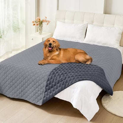 Smiry Waterproof Dog Bed Cover Pet Blanket, Soft Washable Dog Blanket for Furniture Bed Couch Sofa Reversible, Checkered (82"x82", Grey/Dark Grey) - color: Grey/Dark Grey, size: 82x82 Inch