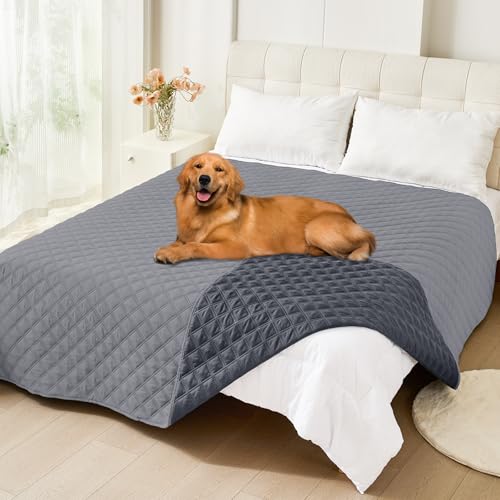 Smiry Waterproof Dog Bed Cover Pet Blanket, Soft Washable Dog Blanket for Furniture Bed Couch Sofa Reversible, Checkered (82"x82", Grey/Dark Grey) - color: Grey/Dark Grey, size: 82x82 Inch