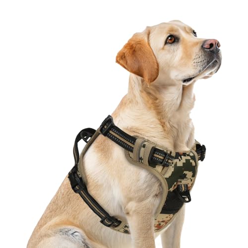 PUPTECK No Pull Tactical Dog Harness for Large, Adjustable Reflective Dog Harness with Handle Easy Control, Comfortable Soft Padded Pet Vest Harness for Large Dogs, Camouflage L - color: Camouflage, size: Large