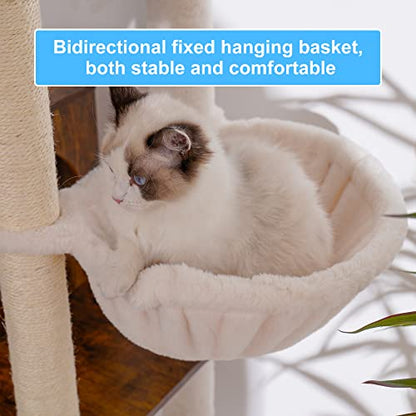 Hey-brother Wooden Cat Tree, 66.1“ Cat Furniture with Scratching Posts, Modern Cat Tower with hammocks, Toys, cat condo, Rustic Brown MPJ120SR - color: Rustic Brown