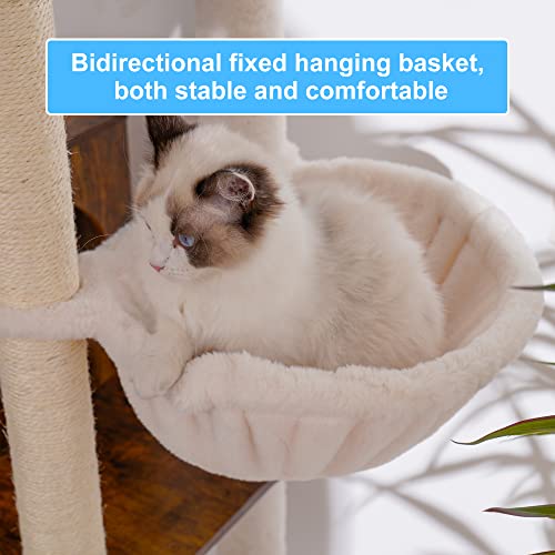 Hey-brother Wooden Cat Tree, 66.1“ Cat Furniture with Scratching Posts, Modern Cat Tower with hammocks, Toys, cat condo, Rustic Brown MPJ120SR - color: Rustic Brown