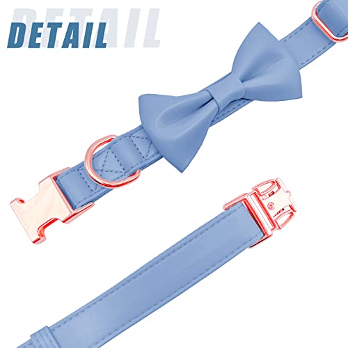 Soft Leather Bowtie Dog Collar - Adjustable Cute Bow Tie Collar [Easy to Clean] with Stylish Rose Gold Heavy Duty Metal Buckle for Small Medium Large Dogs Blue XS - color: Blue, size: XS(8"-12")