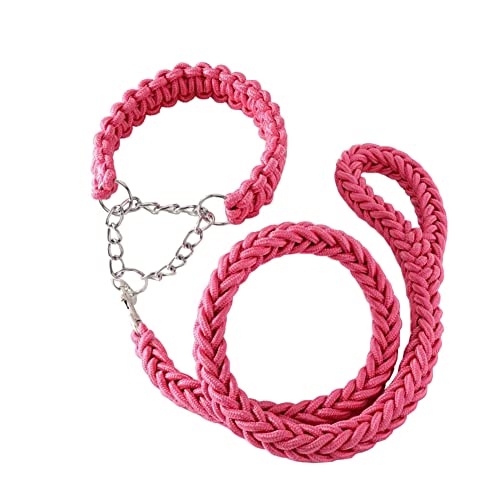 Love Dream Dog Collar and Leash Set, Heavy Duty Nylon Braided Rope Strong 4 FT Dog Leash and Martingale Training Collar for Small Medium Large Dogs Training and Walking (Pink) - color: Pink, size: Medium (Thick 1.5cm)