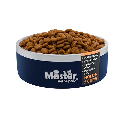 Master Pet Supply Stainless Steel Dog Bowls - 25 oz, Heavy Duty - Navy Blue, Double Wall Extra-Thick Insulated, Non-Slip Pet Water Bowl for Dogs, Cats & Pets, Anti Rust Metal, Dish Washer Safe - color: Navy Blue, size: 3 Cups (25 oz)