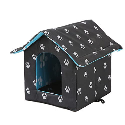 VARMTOR Outdoor Cat House, Cat Houses for Outdoor Cats, Weatherproof Warm and Insulated Cat House with Transparent Curtain Pet House, Stray Cats Shelter (Black,Small-Houses) - style: Black