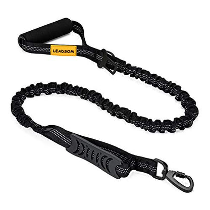 6FT Highly Reflective Heavy Duty Elastic Bungee Medium and Large Dog Leash Shock Absorbing with Comfortable Padded Handle and Traffic Handle Suitable for Training - color: Black