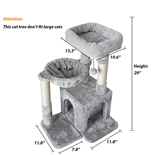 Pesofer Cat Tree, Small Cat Tower with Sisal Scratching Post and Hammock Light Gray - color: Light Gray