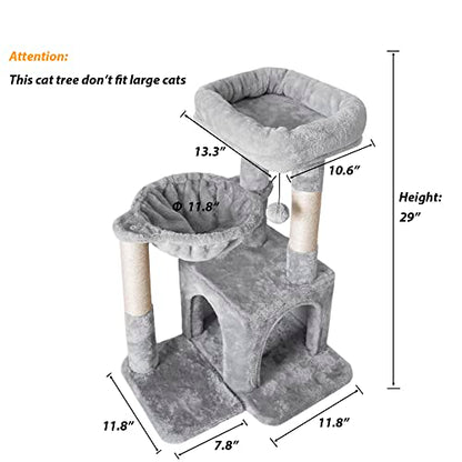 Pesofer Cat Tree, Small Cat Tower with Sisal Scratching Post and Hammock Light Gray - color: Light Gray