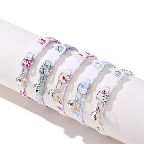 10PC Floral Cat Collar Set with Bells - Breakaway Safety for Kittens and Small Cats (#1) - color: #1