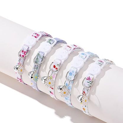 10PC Floral Cat Collar Set with Bells - Breakaway Safety for Kittens and Small Cats (#1) - color: #1