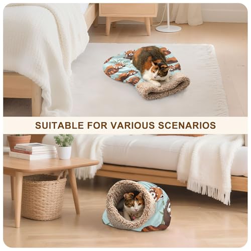 Cute Red Panda Animals Cat Bed Small Dog Bed Cat Beds Pet Sleeping Bag Comfortable Fuzzy Beds for Pets Indoor Winter